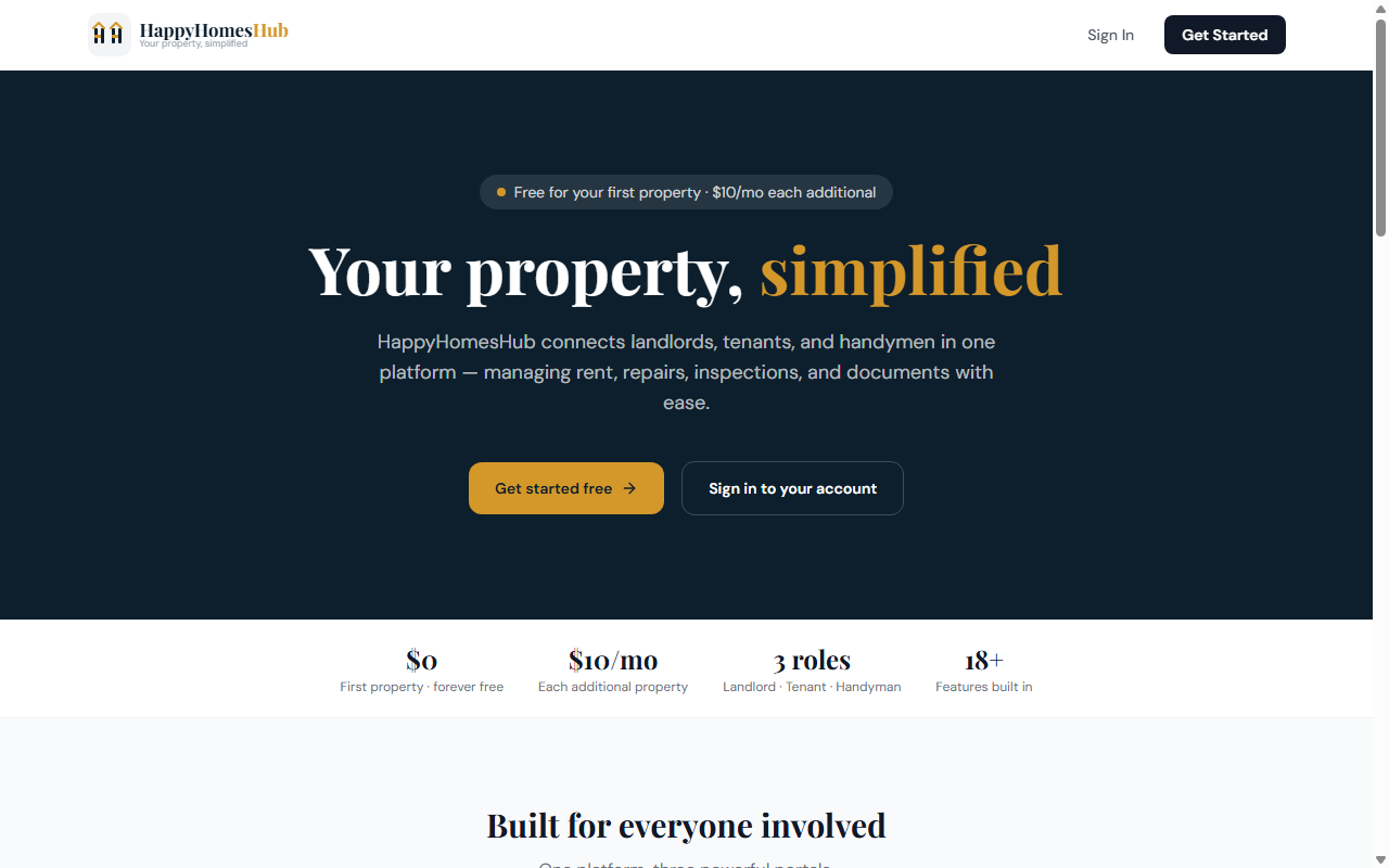 Landing — your property, simplified